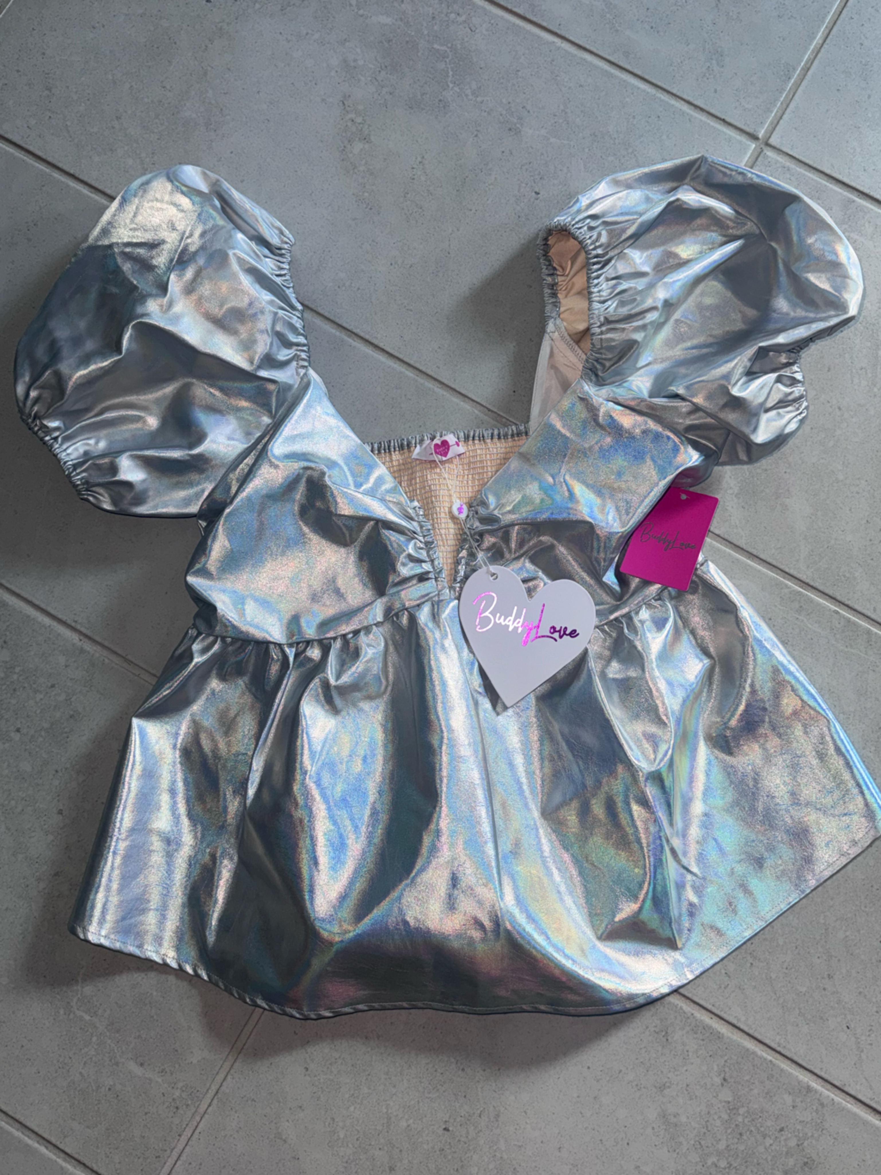Buddy Love Iridescent Silver Holographic Top